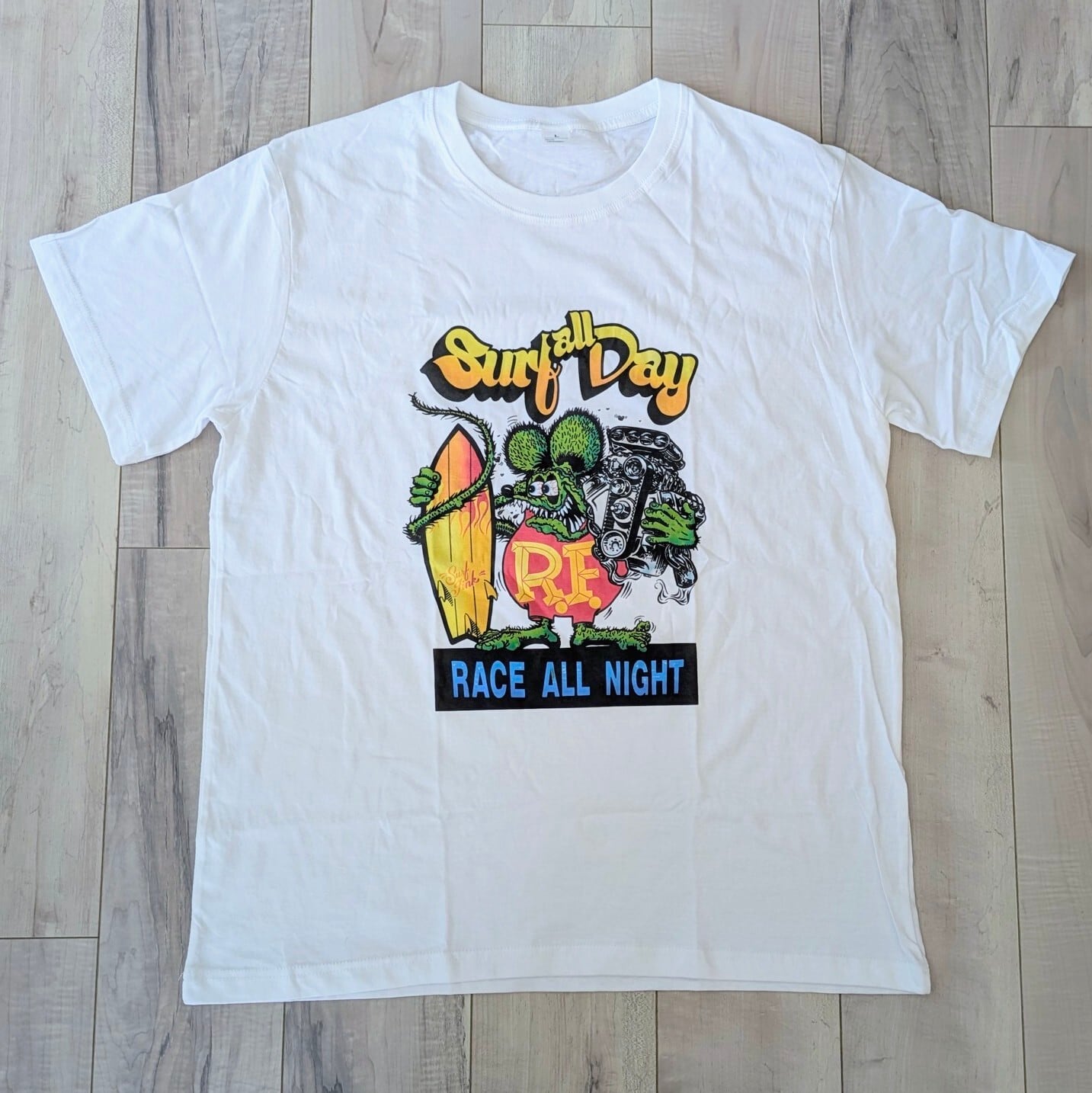 【 RATFINK( ラットフィンク ) 】『 RACE ALL NIGHT 』Tシャツ / WHITE〚アメリカン雑貨 アメトイ〛