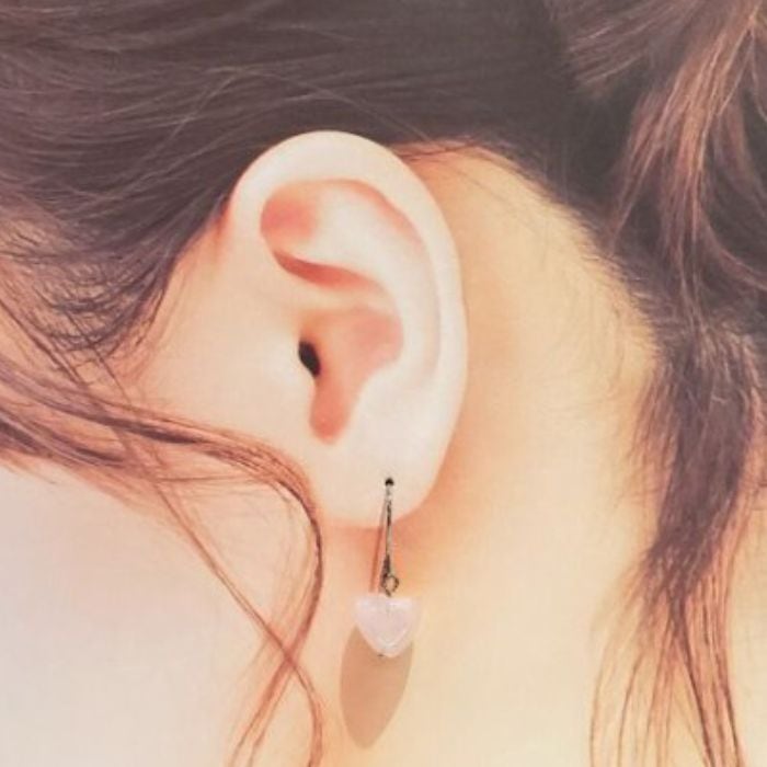 ピアス ハート ローズクォーツ 天然石 パワーストーン 001