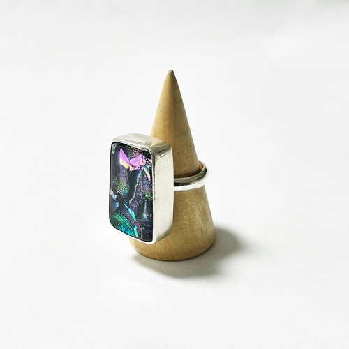 Vintage 925 Silver Dichroic Glass Ring Made In Mexico