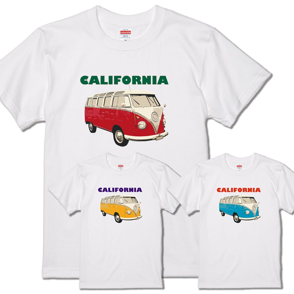 California Car 半袖 Tシャツ ホワイト カリフォルニア タイプ2 車 旧車 自動車 おしゃれ かわいい かっこいい プレゼント ドイツ 車 バス 赤色 黄色 水色 キャンプ サーフィン サーファー プリント T Shirt ティーシャツ メンズ レディース 男女兼用 ユニセックス T