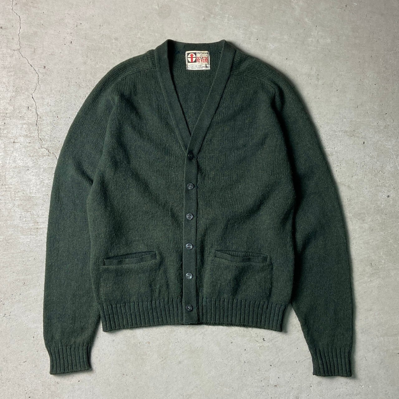 60年代 REVERE ウール×ポリエステル ニットカーディガン メンズS 古着 
