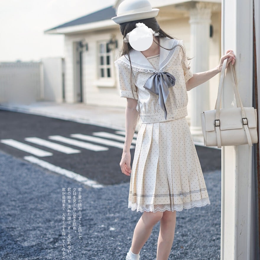量産型クラロリ 夏服セーラー服 水玉 プリーツスカート