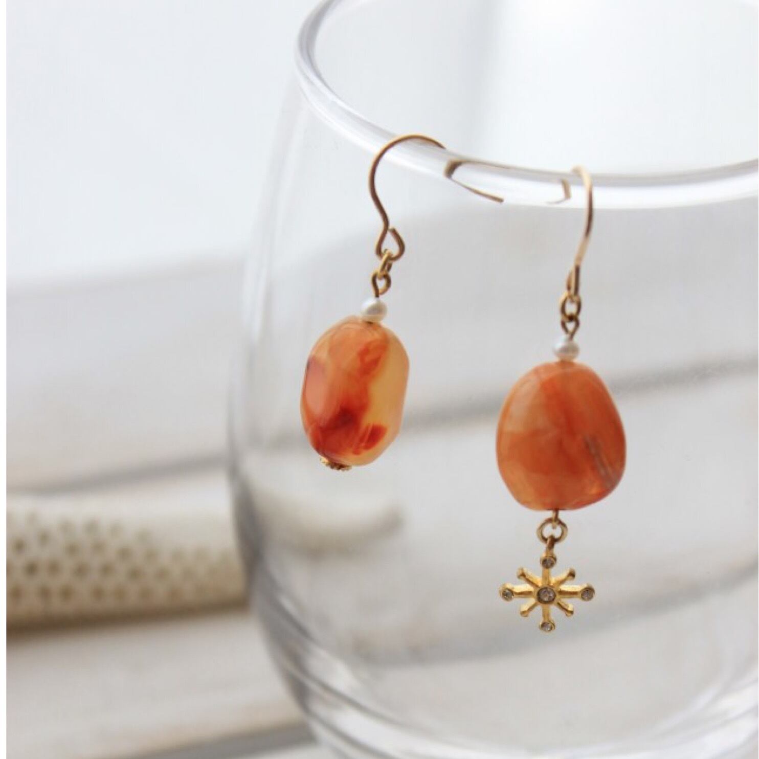 カーネリアンピアスK14gf (保存袋付き)