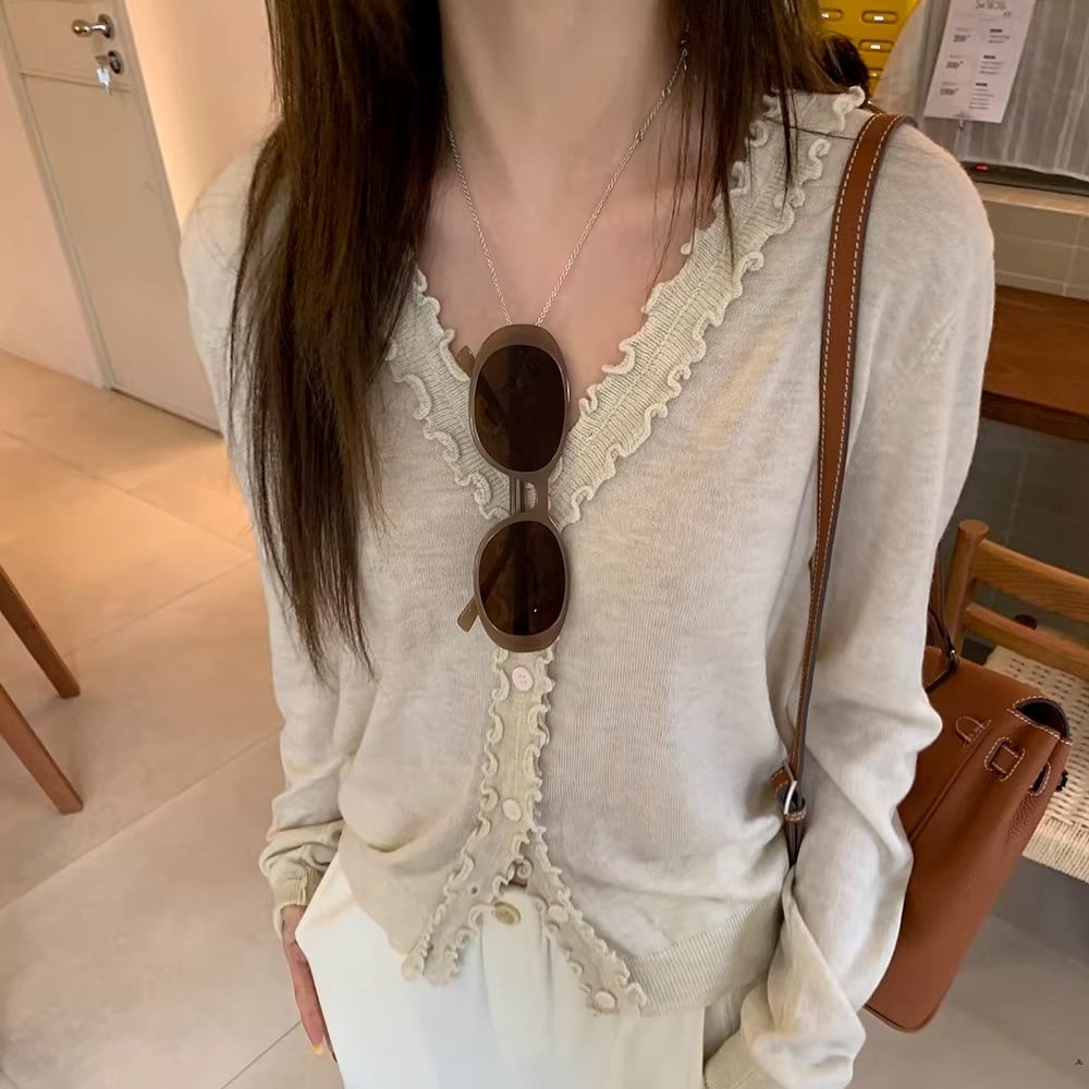 ボタンフロント 長袖 リブ クロップド カーディガン 3color ATO0252