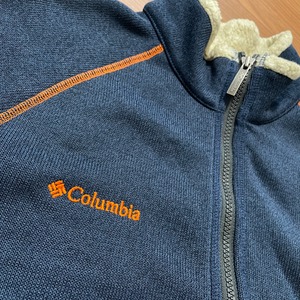 【Columbia】ニット スウェット ハーフジップ ワンポイントロゴ  刺繍ロゴ 天竺編み ボア ラグランスリーブ L コロンビア US古着