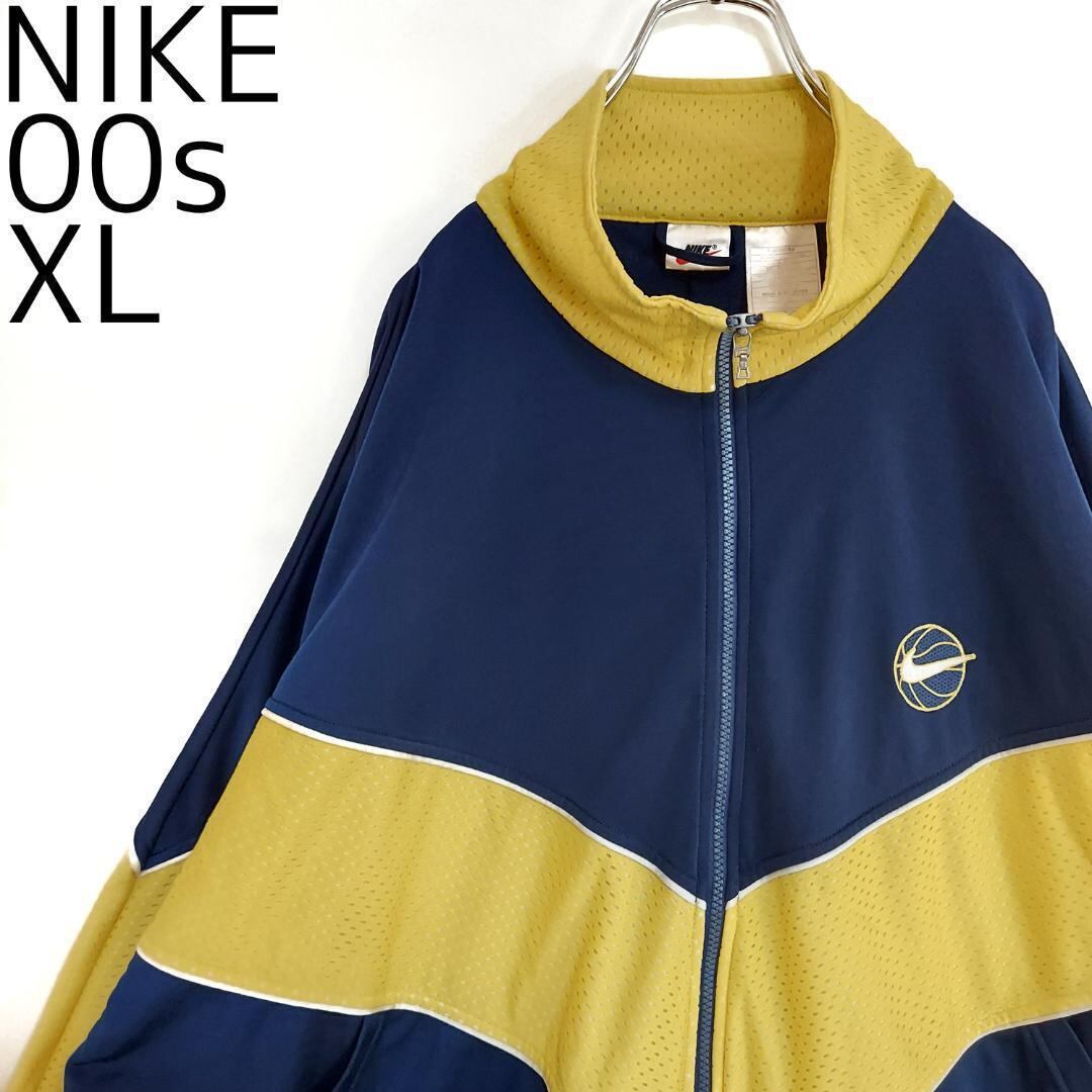 NIKE ナイキ トラックジャケット 00s 白タグ XL ネイビー紺 黄色 | fuufu