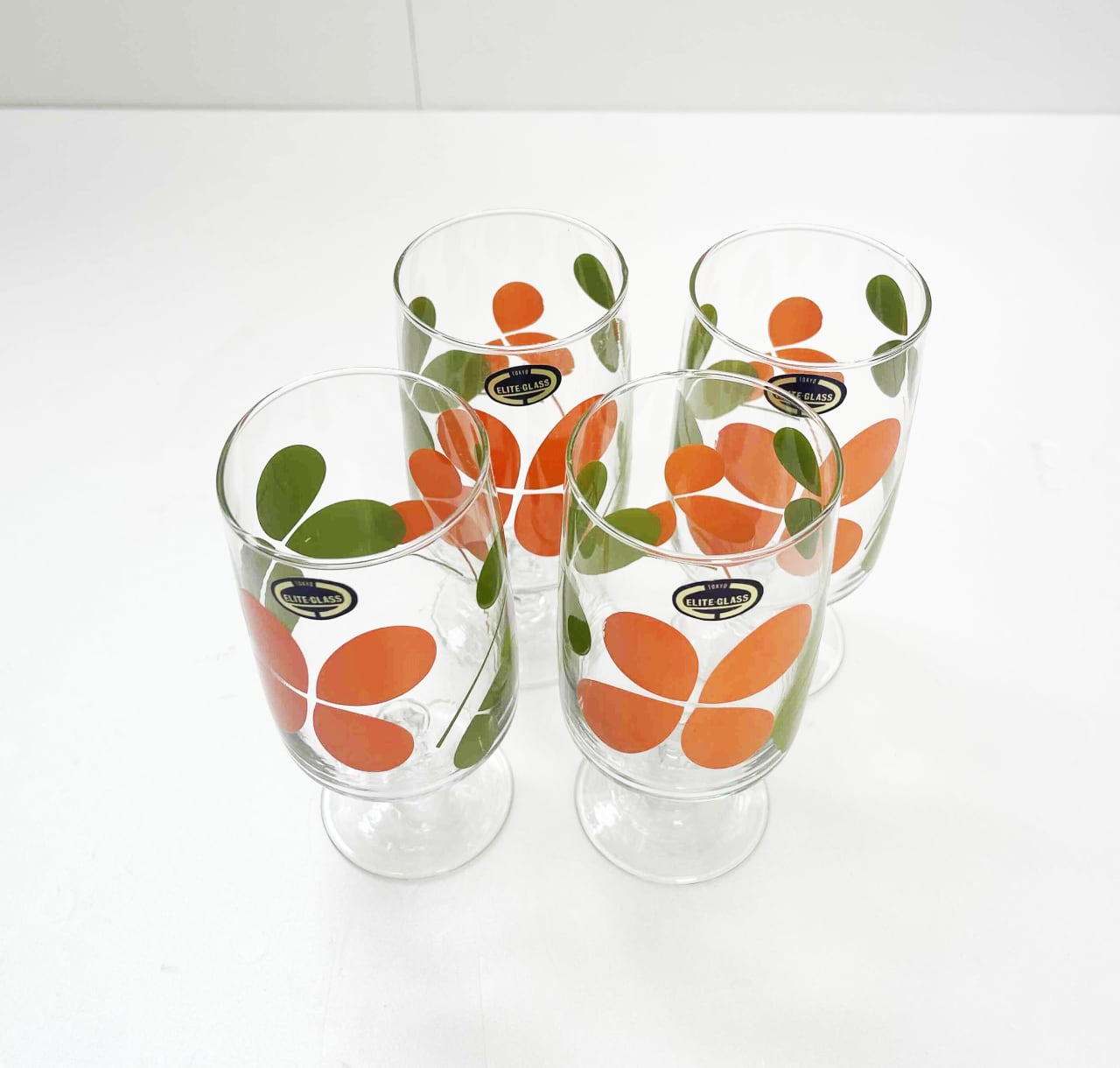 昭和レトロ ガラスコップ 脚付き グラス クローバー キッチン雑貨【Z