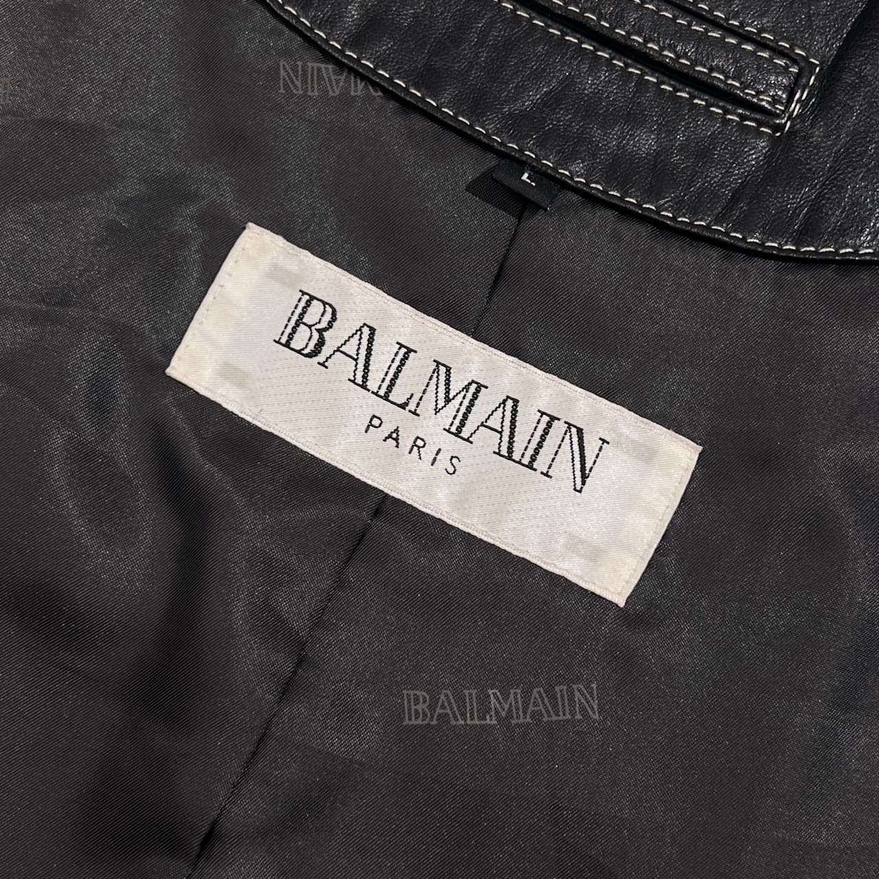 本革 BALMAIN バルマン 羊革 ラムレザー ジップアップ ジャケット L/ブラック系 メンズ