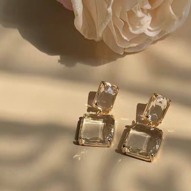 crystal square pierce （ear clip）<1244>