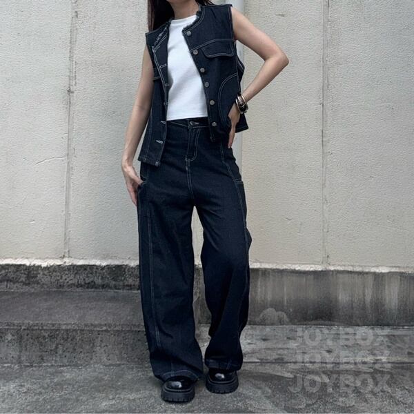 韓国♡スタイルアップ 叶う♪ デニム セットアップ サロペット