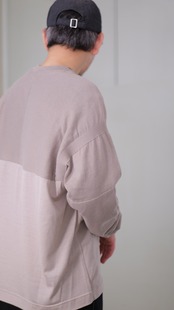 MAYKAM - Wool/Cotton Pullover ：Beige｜ウール100%×コットン100%切替