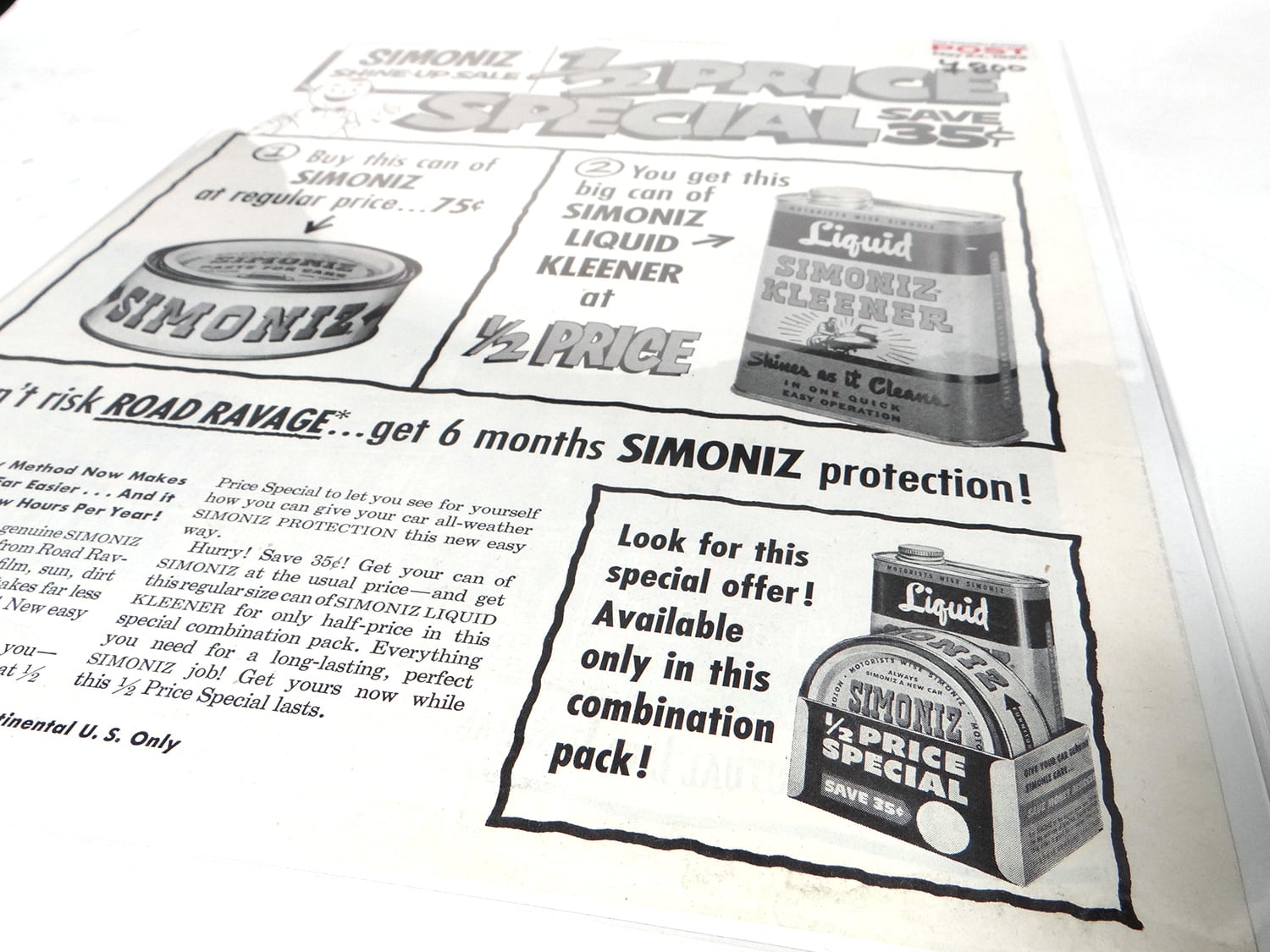 Vintage】SIMONIZ 雑誌切り抜き 1952年 The Saturday Evening Post