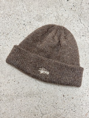 90～00s OLD STUSSY/Logo embroidery Beanie/USA製/Free/刺繍ロゴビ－ニ－/ストックロゴ/グレ－/ステューシー/オ－ルドステューシー