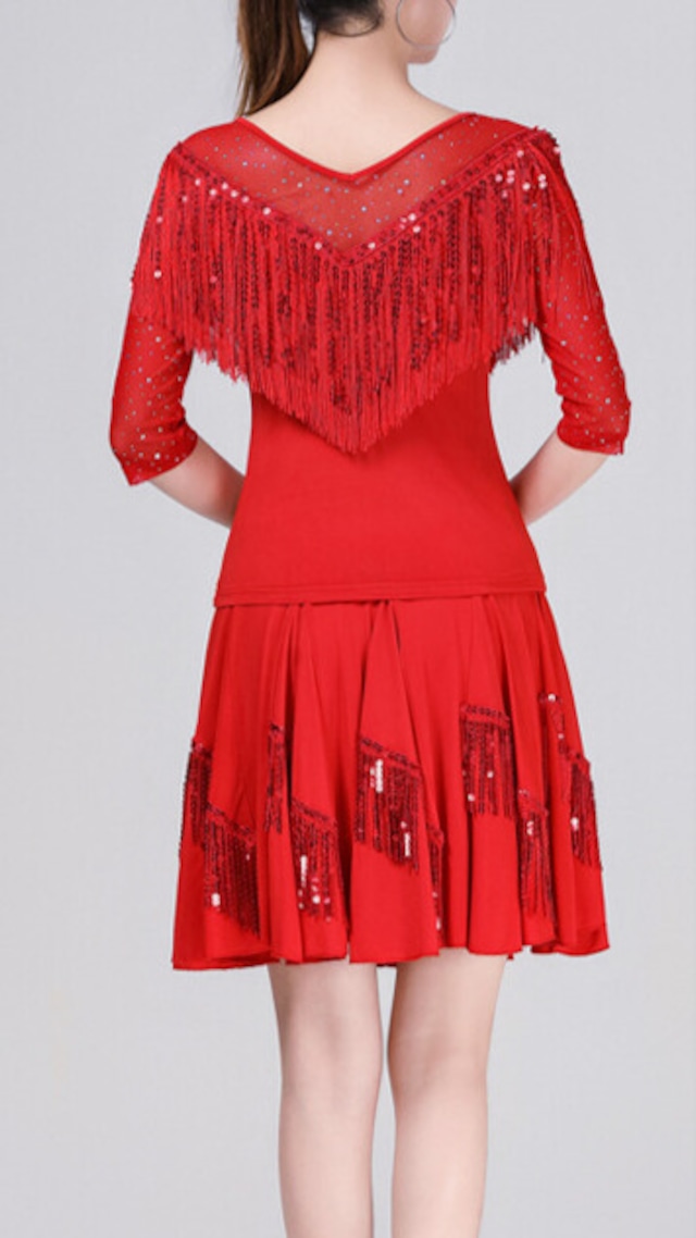 フリンジ Vネック ビジュー フレアスカート セットアップ ds1429