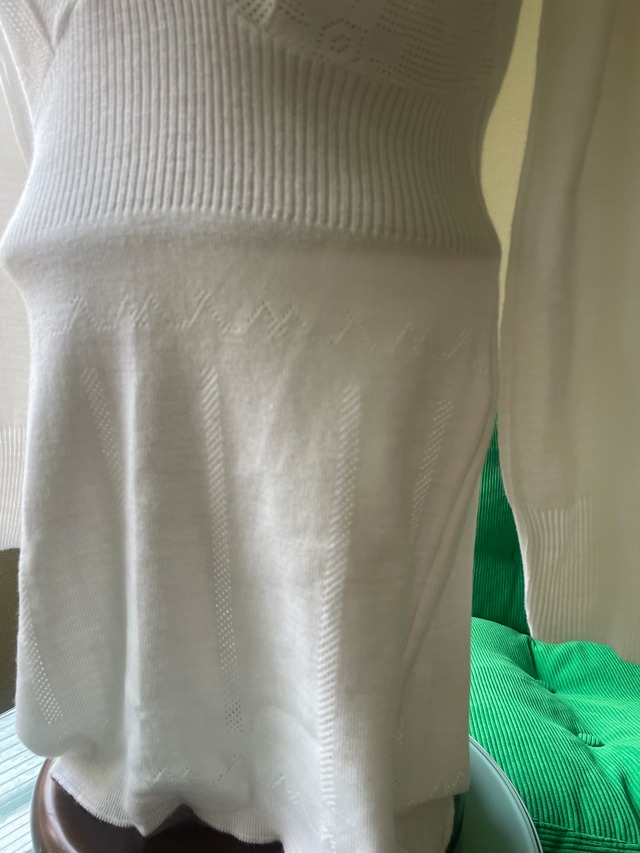 70s-80s Euro  "mamabu" White Pointelle Long Sleeve