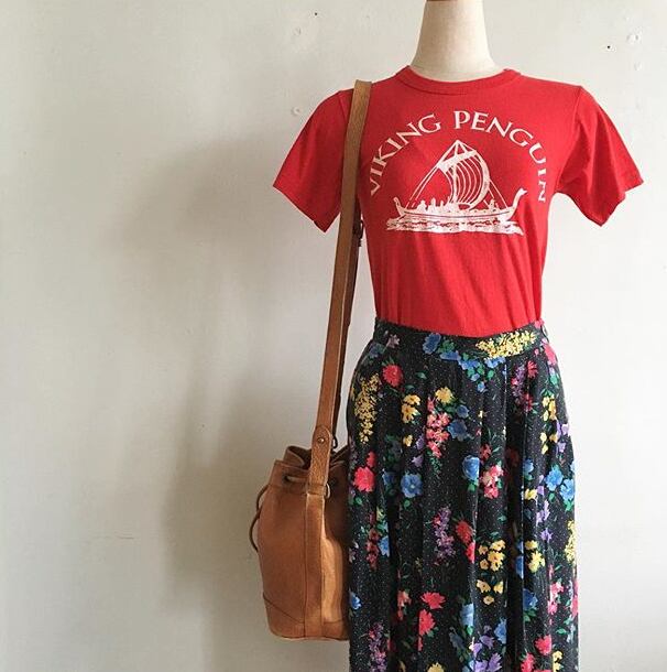 USA made 80s flower print skirt