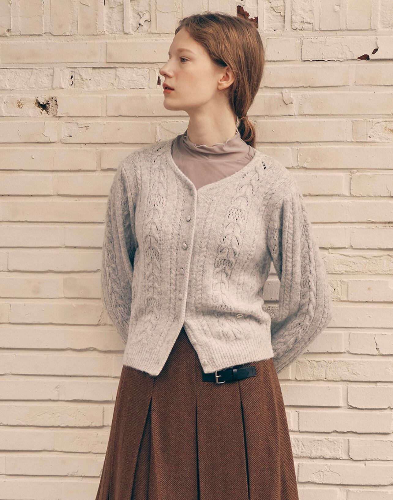 ROLAROLA] PUFF SLEEVE CABLE CARDIGAN MELANGE GRAY 正規品 韓国