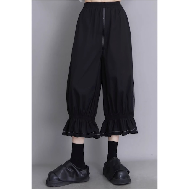ステッチ入り 裾フリル クロップド ワイドパンツ 1color PT0453