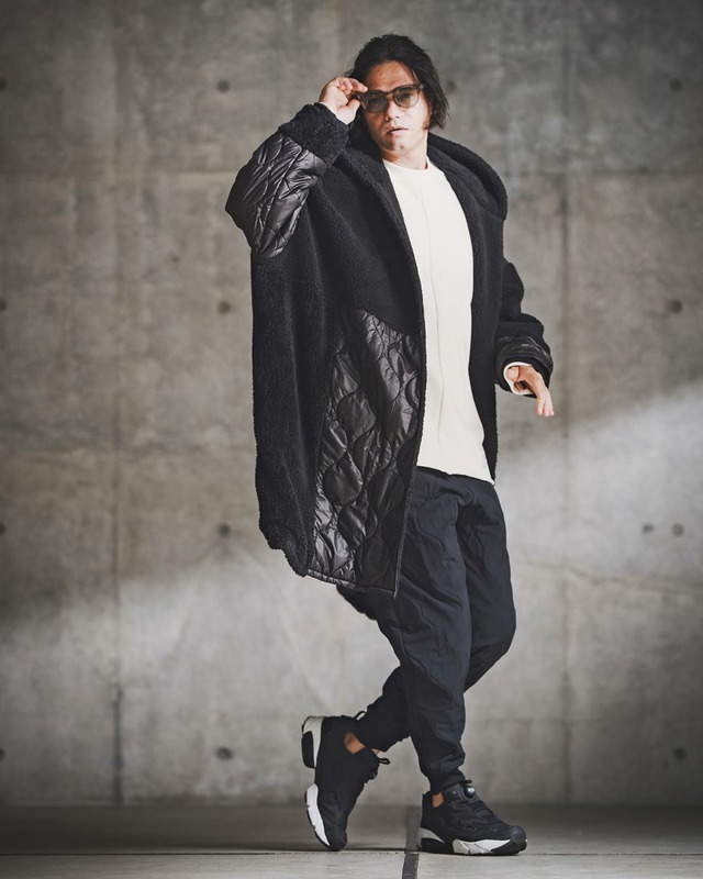 【GLIMCLAP】テクスチャーパッチワークフーディーコート　(192-032-gla-cf)