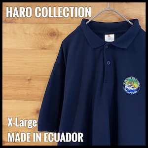 【HARO】ポロシャツ 2XL ビッグサイズ ワンポイント 刺繍ロゴ ガラパゴス国立公園 ネイビー US古着 アメリカ古着