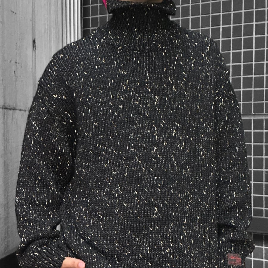 RAF SIMONS ブラック タートルネックセーター RAF SIMONS】bulky sweater with wide loose turtleneck(BLACK) | AYIN