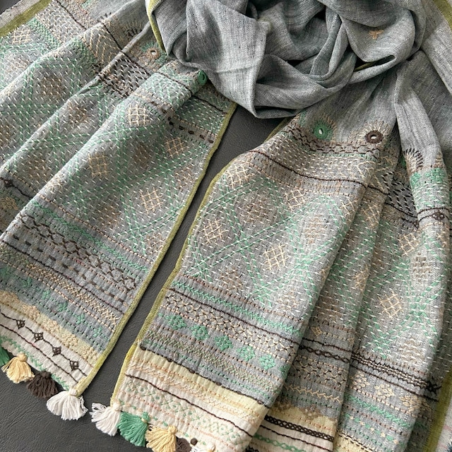 ランバニ（バンジャラ）刺繍 手織りコットンストール　G　【送料無料】