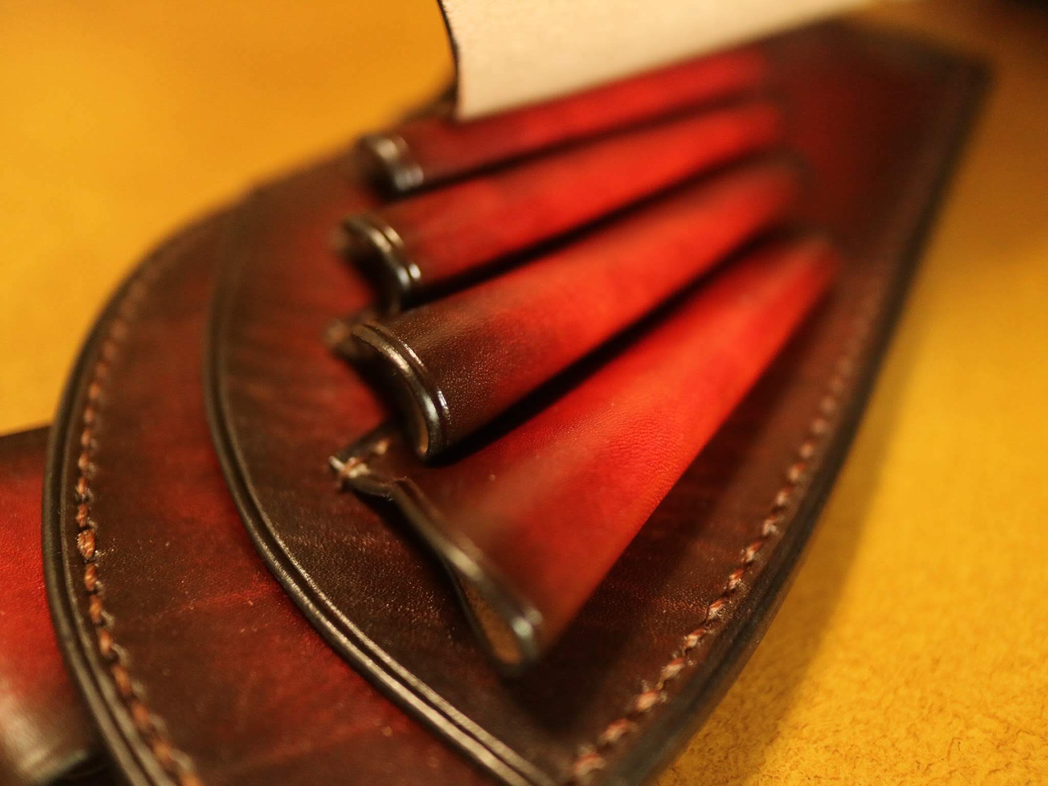 特別カラー 手染めレッドブラウンアンティーク 高級シザーケース