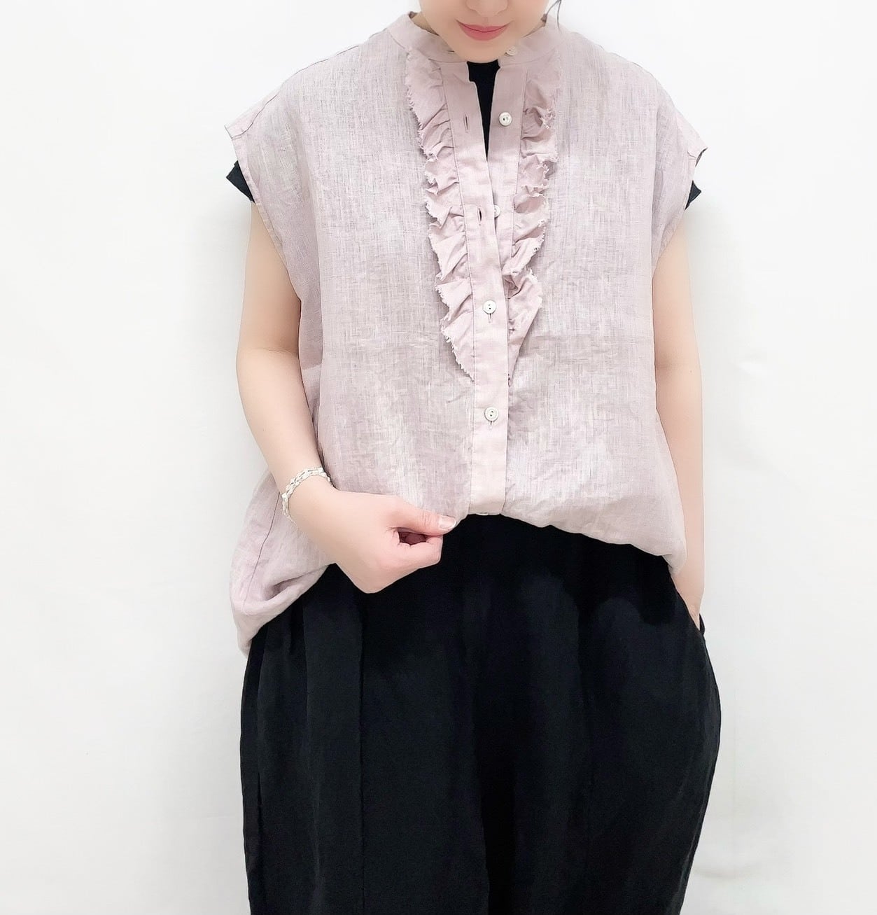 ROBE de PEAU】リネンフリルノースリーブブラウス / R360 | syozikiya