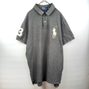 ラルフローレン　ポロシャツ　半袖　刺繍ロゴ　ビッグポニー　グレー　L