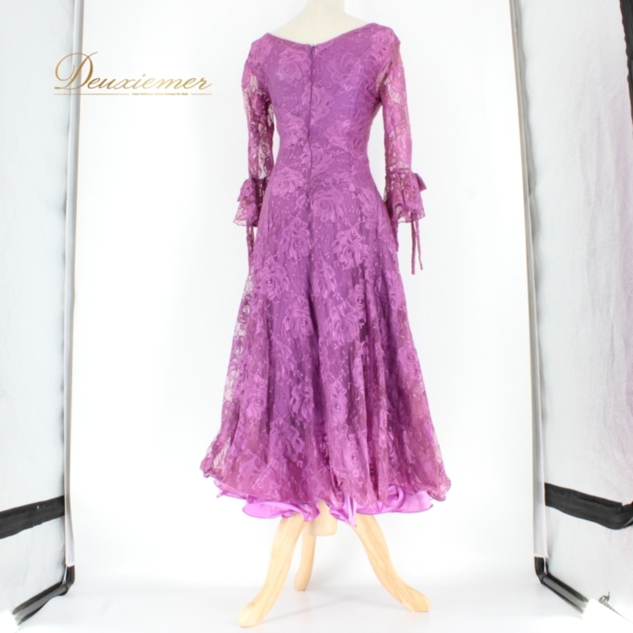 社交ダンス 衣装 スタンダード ドレス ワンピース パーティドレス レディース レース 紫 パープル系 Leirena レイリーナ 花柄 ラインストーン ディープパープル 花柄レース ふんわりスカート シックな印象 セクシー 衣装用ドレス ダンスパーティー コスチューム 大人用 舞台衣装 エレガント 結婚式 フォーマル