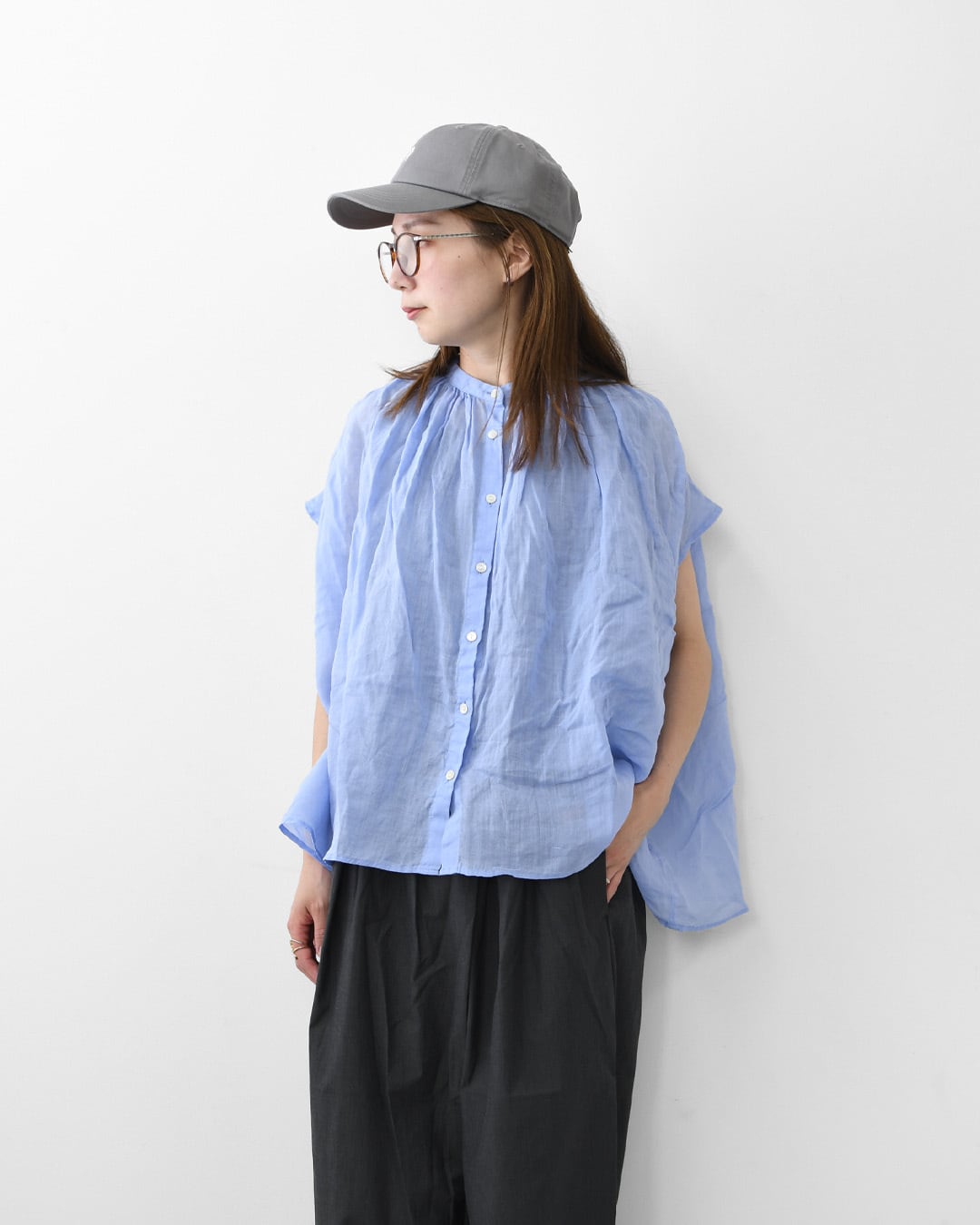 MidiUmi [ミディウミ] ramie gather N/S shirt [2-730179] ラミー