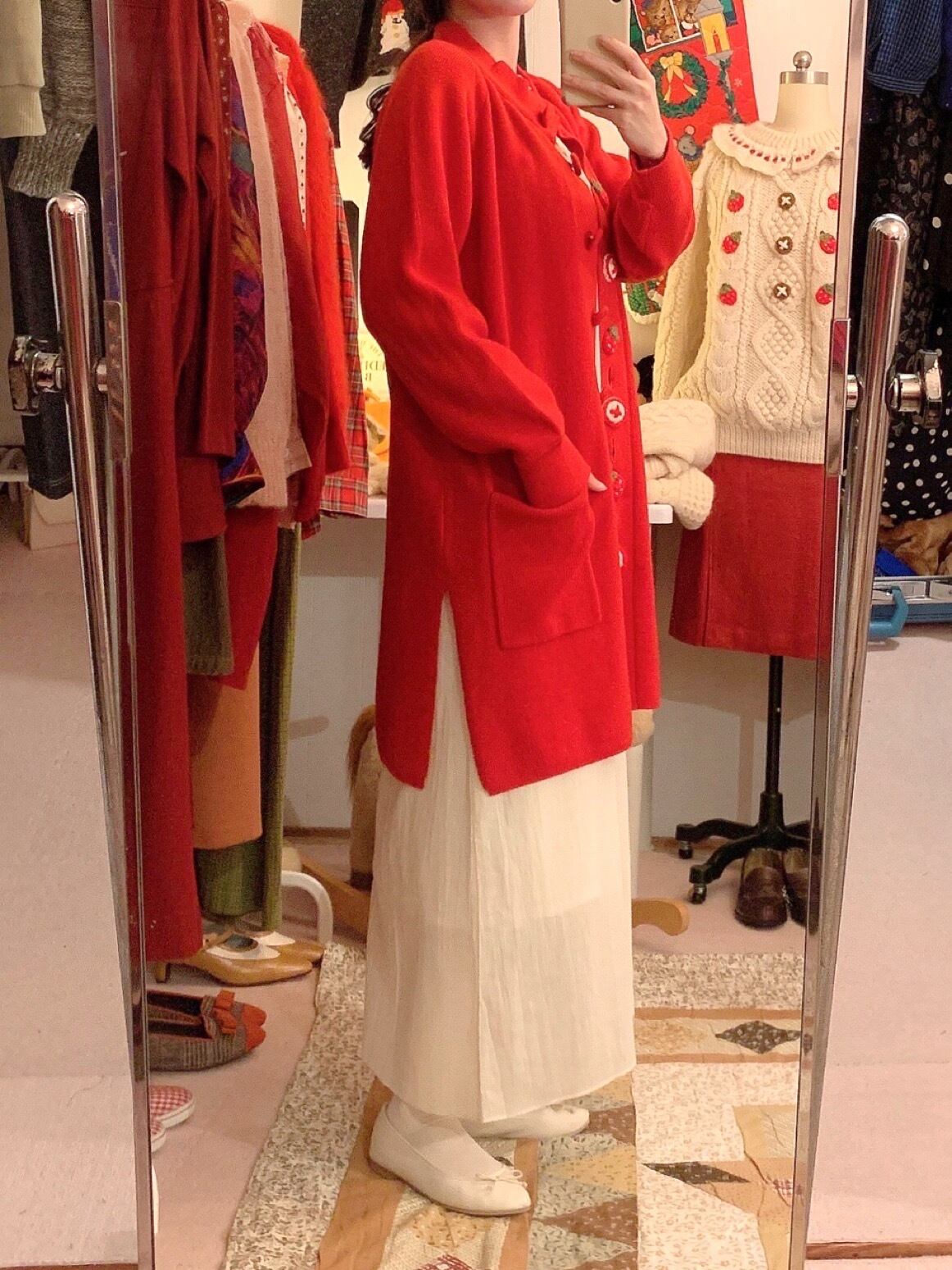 remake : strawberry button long knit cardigan