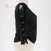 社交ダンス 衣装 スタンダード トップス レッスンウェア レディース 練習着 長袖 ラインストーン Roger ブラック系 黒 レース フォーマル クラシック ブラック 大人用 ダンスウェア フォーマルウェア おしゃれ 高品質 講習用 シンプル ロングスリーブ ストレッチ素材 袖口デザイン ラインストーン装飾 スタイリッシュ 丈感 セクシー 着やすい 軽量 優雅 女性用 トップス 体型カバー トレーニング用