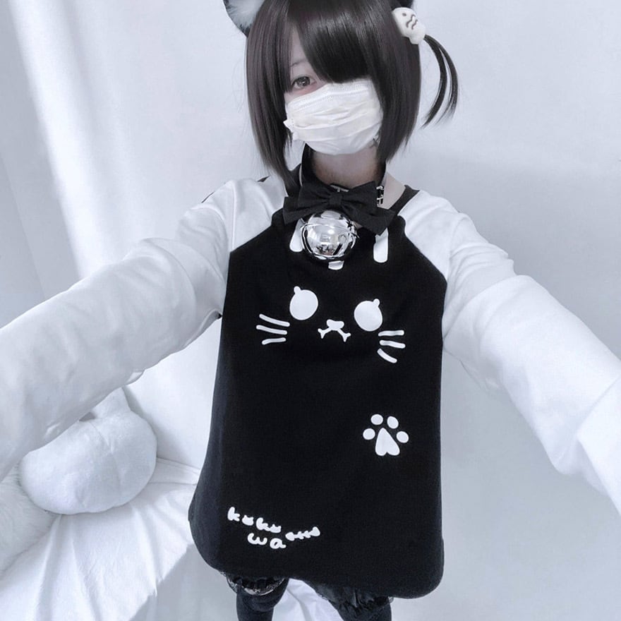 長袖トップス ロンT 猫プリント クラロリ｜天使と悪魔 | サブカル系