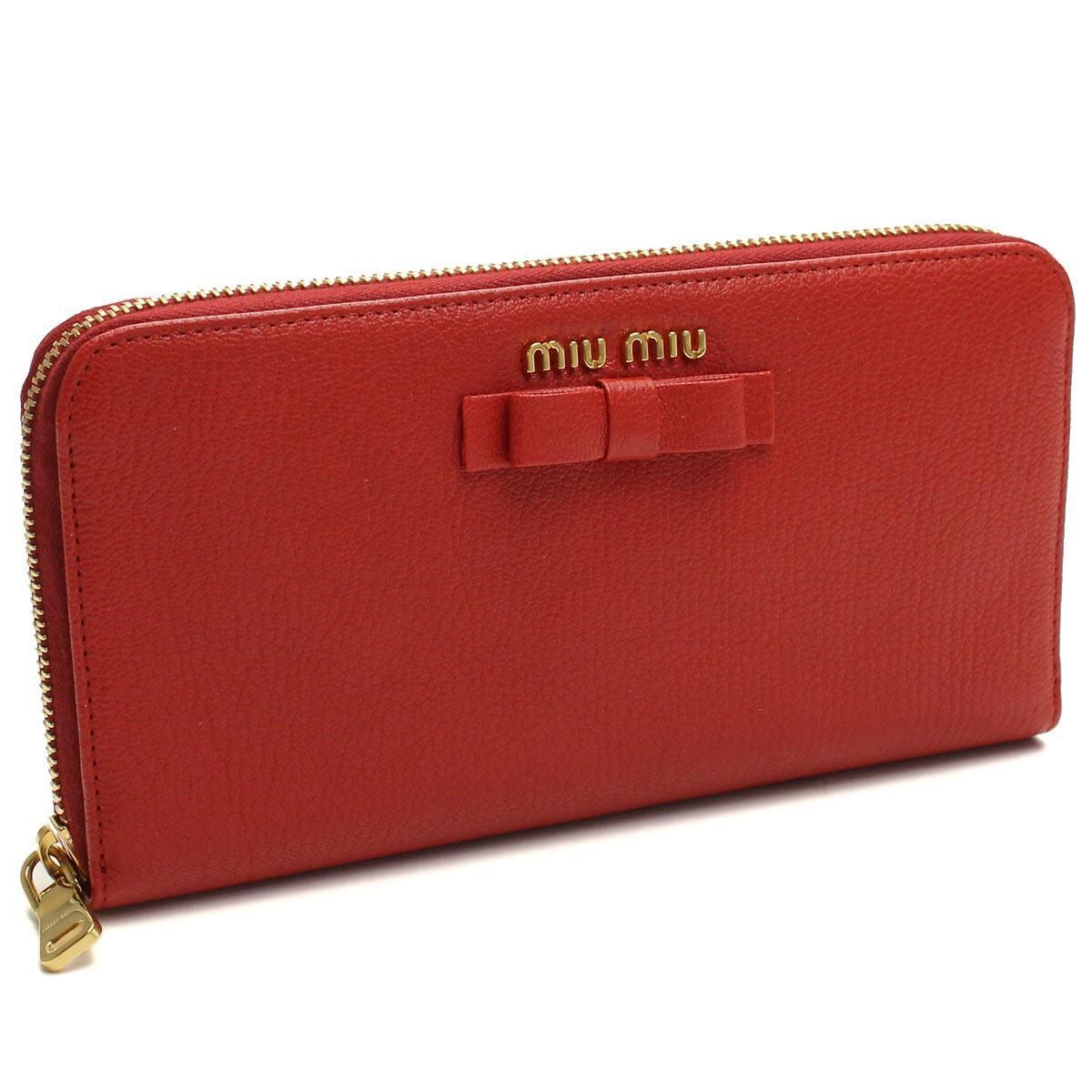 ミュウミュウ (MIUMIU) ラウンドファスナー 長財布小銭入れ付き5レッド