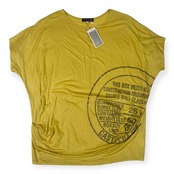 新品 タグ付き リネン混 CASTELBAJAC カステルバジャック フレンチスリーブ Tシャツ カットソー 42/イエロー レディース ゴルフ