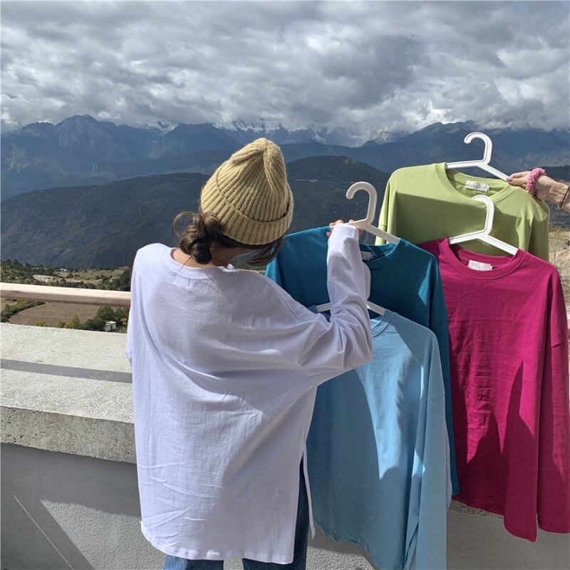 Tシャツ シャツ レディースルーズホワイトスプリングスタイルトップス ロング 春物 ブラックストロベリース48990068176