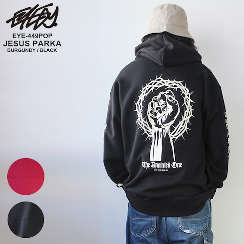 【 eye-449pop】EYEDY アイディー RAGE PARKA パーカー フーディー 怒り 拳 サイドプリント 大きいサイズ メンズ M L XL XXL XXXL おしゃれ