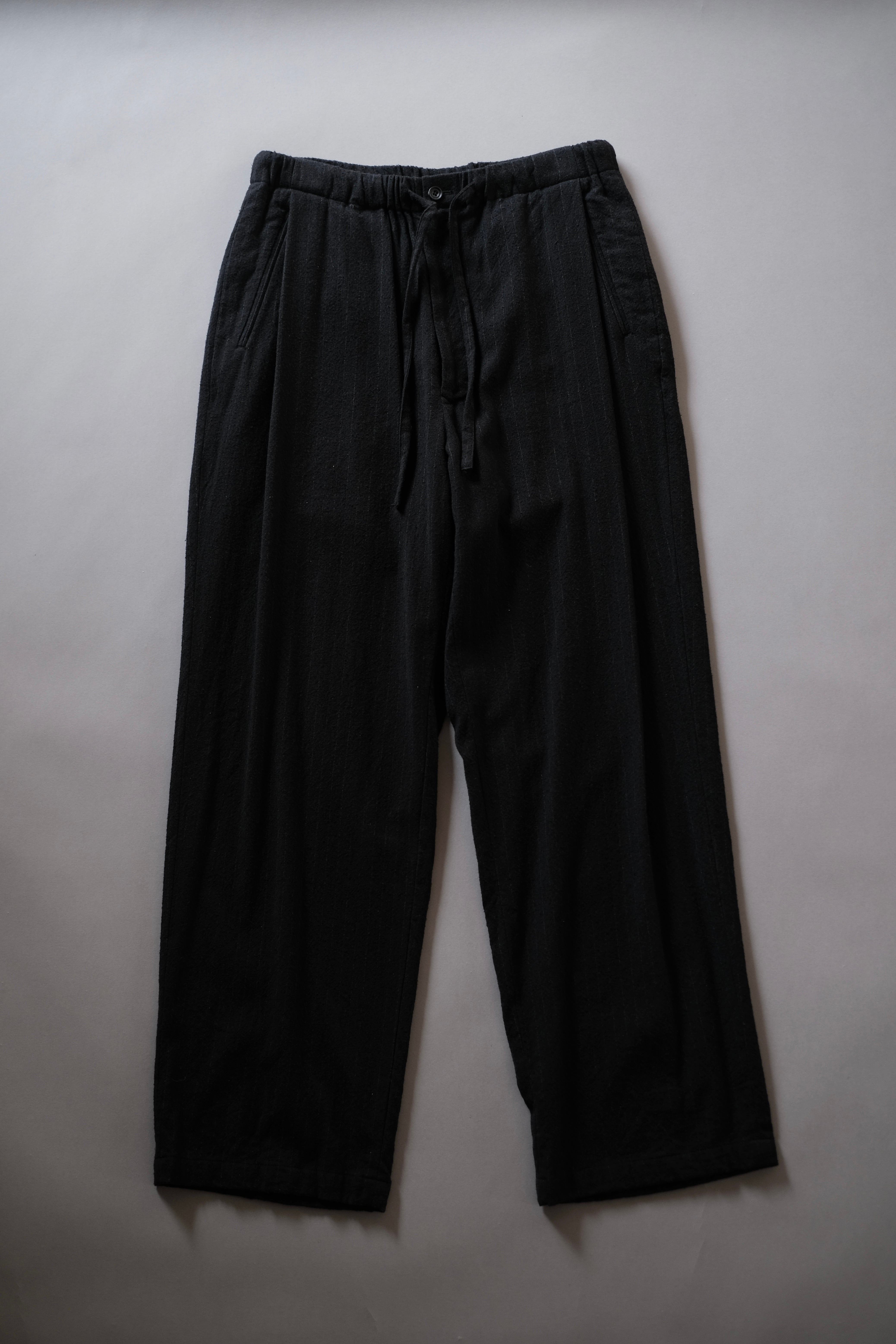 ULTERIOR / WASHED WOOL SILK STRIPE DRAWSTRING PANTS 