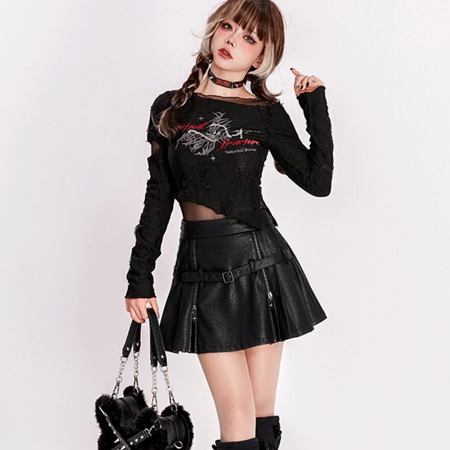 レザースカート ミニスカート プリーツ ジッパー 闇かわいい バンギャ