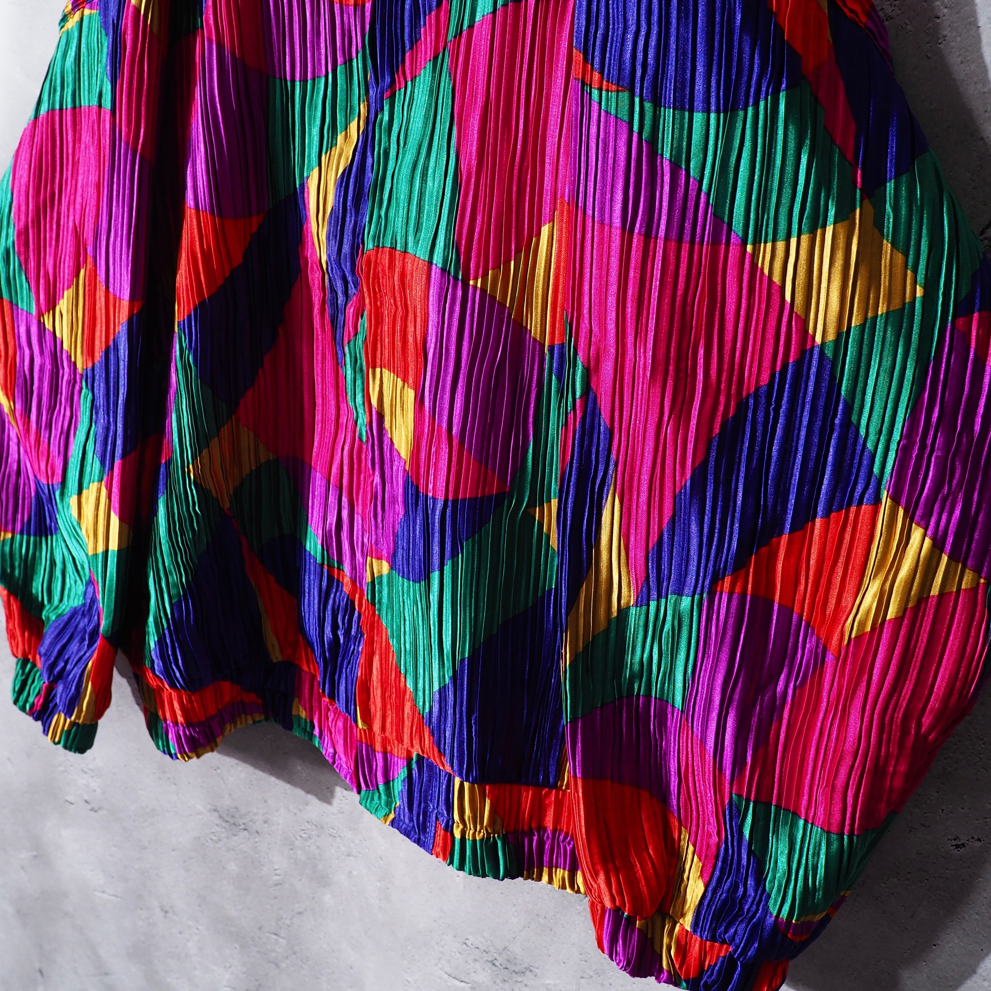 Beautiful Rainbow circle × Solid pleats Design vintage loose jacket Blouson