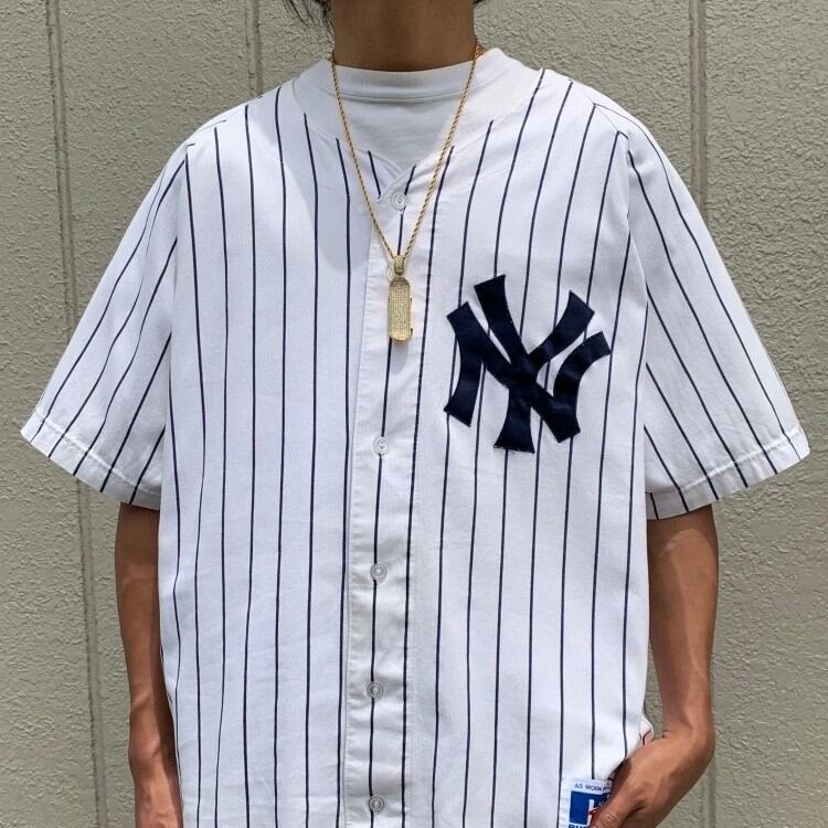90s USA製 MLB ニューヨークヤンキース ゲームシャツ L 古着 古着屋