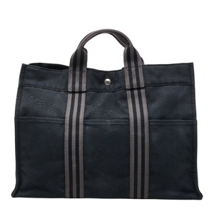 エルメス フールトゥMM ハンドバッグ ブラック グレー キャンバス レディース HERMES 【中古】
