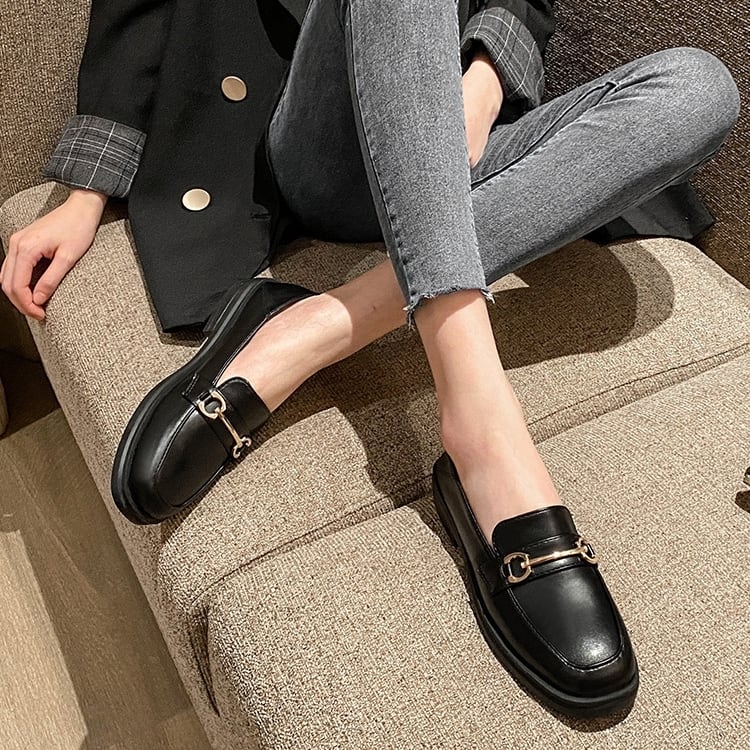 シューズ ローファー レディース ブラック ブラウン スクエアトゥー