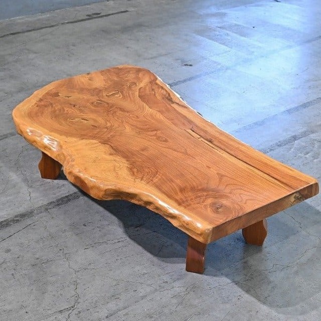 ジャパニーズモダン 欅材 ケヤキ 一枚板 座卓 センターテーブル ロー コーヒー 机 作業台 和室 古民家 レトロ ちゃぶ台 ビンテージ【中古家具/中古インテリア/USED家具ユーズド家具/リサイクル】