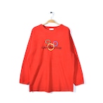 90s ウォルトディズニーワールド ミッキーマウス フリースジャケット 赤 刺繍 オールド オフィシャル WALT DISNEY WORLD サイズL アメカジ 古着 @DZ0508