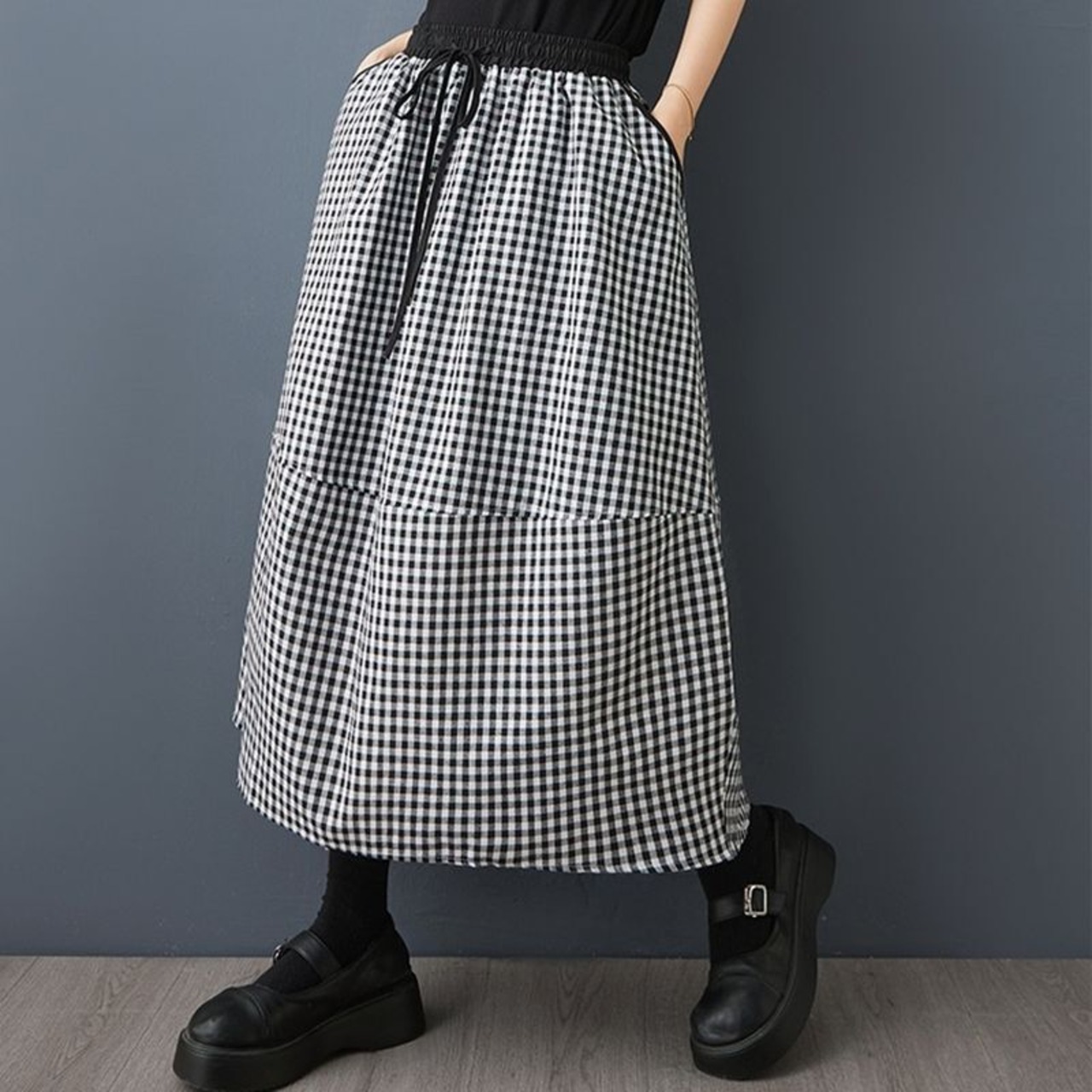 ギンガムチェック柄 Aライン スカート  00059