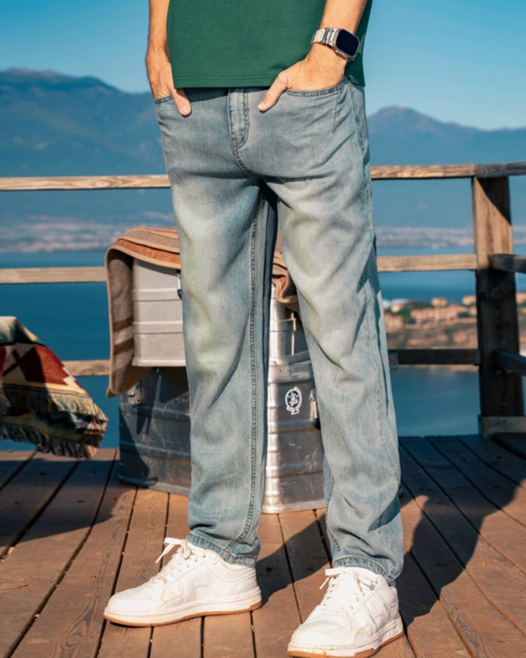 ウォッシュ加工 ストレートデニムパンツ E0039