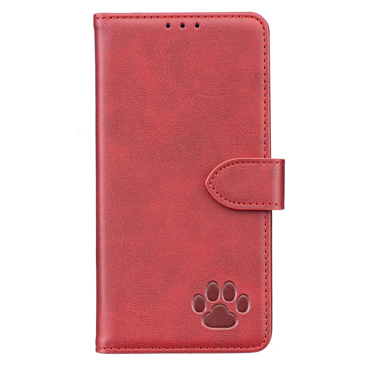 case For【iPhone SE 第3世代 】 iPhone 8/7/SE 2022/SE 2023 ケース iPhone SE ケース 手帳型可愛い 猫の足跡 型押し柄【COCOMO】 カード収納 スタンド機能付き マグネット 財布型 全面保護 (C1-レッド, に適用するiPhone SE 2 / SE 3/iPhone8/7)