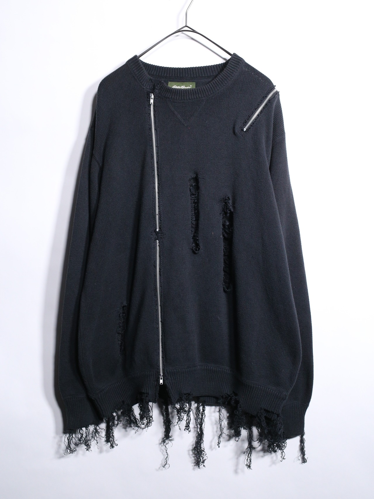 REMAKE / multi zipper and boro custom black knit - 6